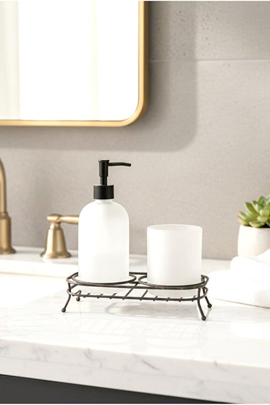 Frosted Glass 2 Piece Liquid Soap Dispenser Black