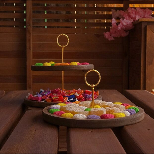 Handcrafted Wooden Presentation Stand with Gold Details 2 Piece Set