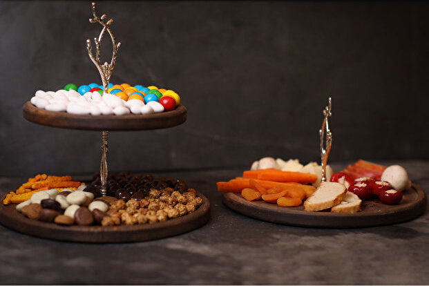 Handcrafted Wooden Presentation Stand with Silver Details 2 Piece Set