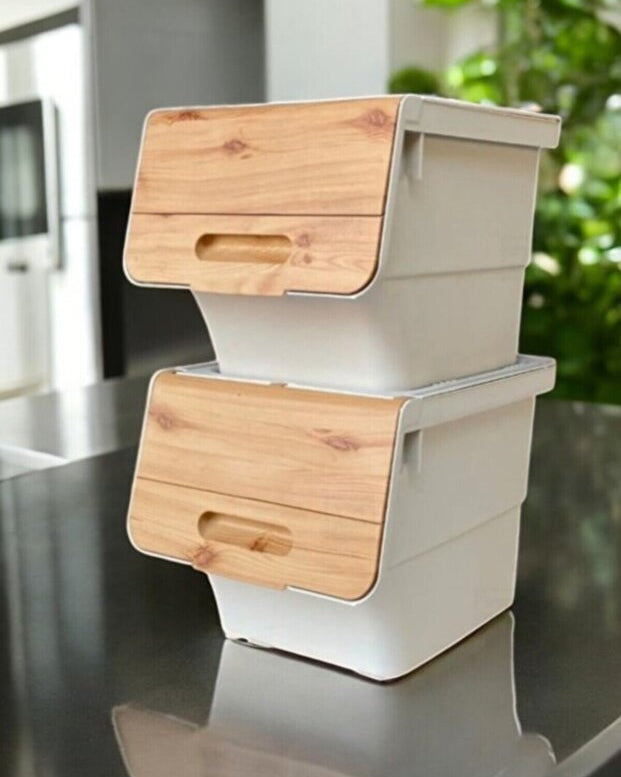 Set of 2 Bamboo Color Organizer Multi-Purpose Basket