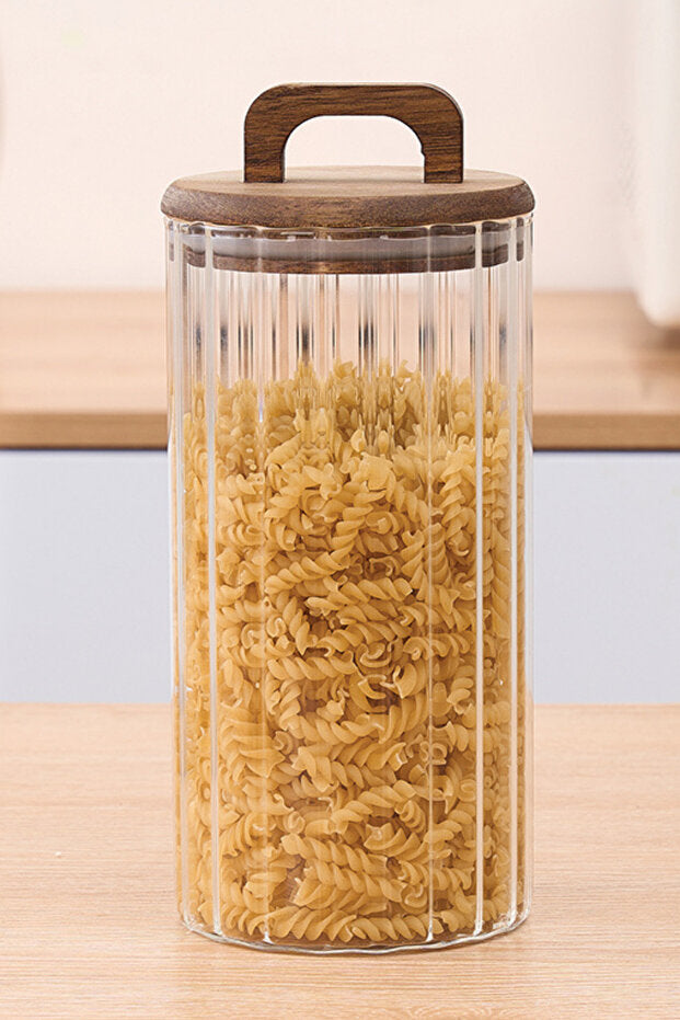 3 Pieces Acacia Lid Glass Storage Jar