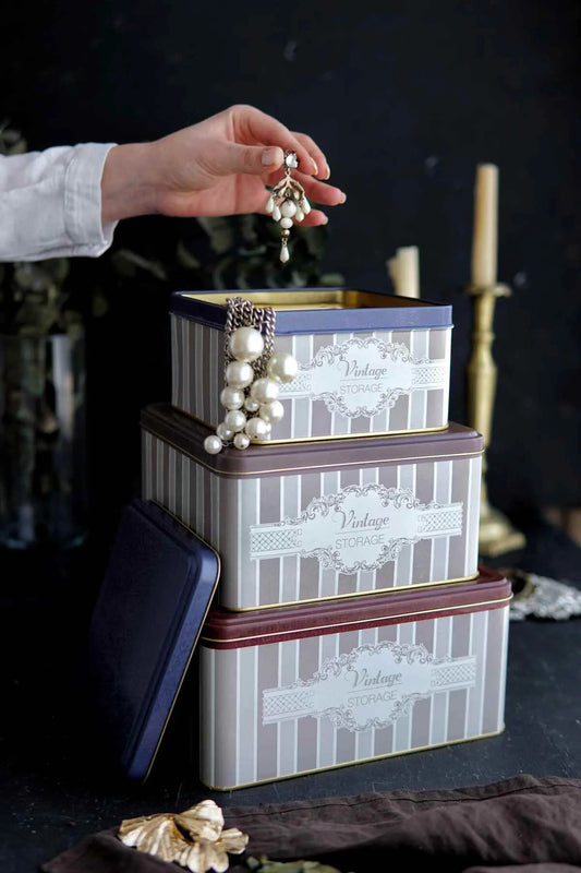 Vintage Elegance Metal Storage Containers 3 Piece Set