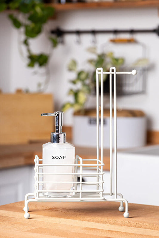 Neva Liquid Soap Dispenser with Metal Stand - White