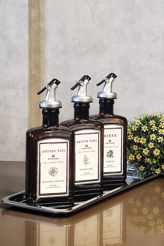 Black Amber 3 Piece Italian Olive Set with Stainless Steel Tray
