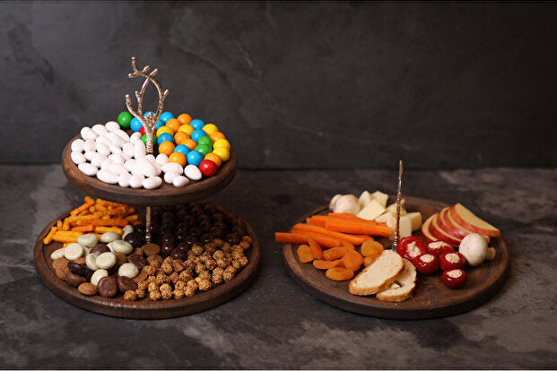 Handcrafted Wooden Presentation Stand with Silver Details 2 Piece Set