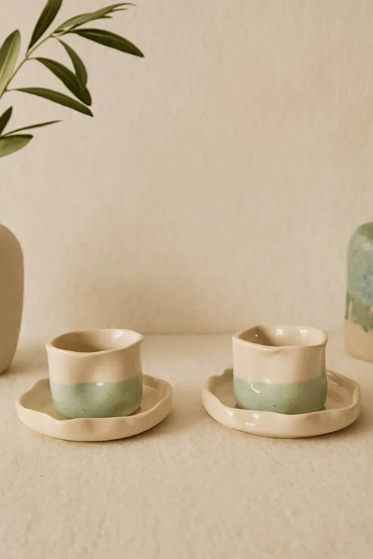 Handmade Wrinkled Ceramic Coffee Cup 2 Person Set