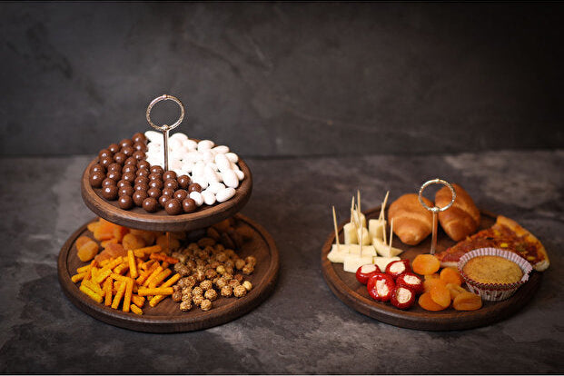 Handcrafted Wooden Presentation Stand with Silver Details 2 Piece Set