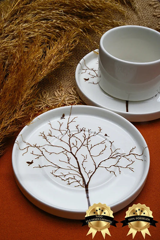 Tree of Life Porcelain Tea/Cappuccino Cup 2 Person Set