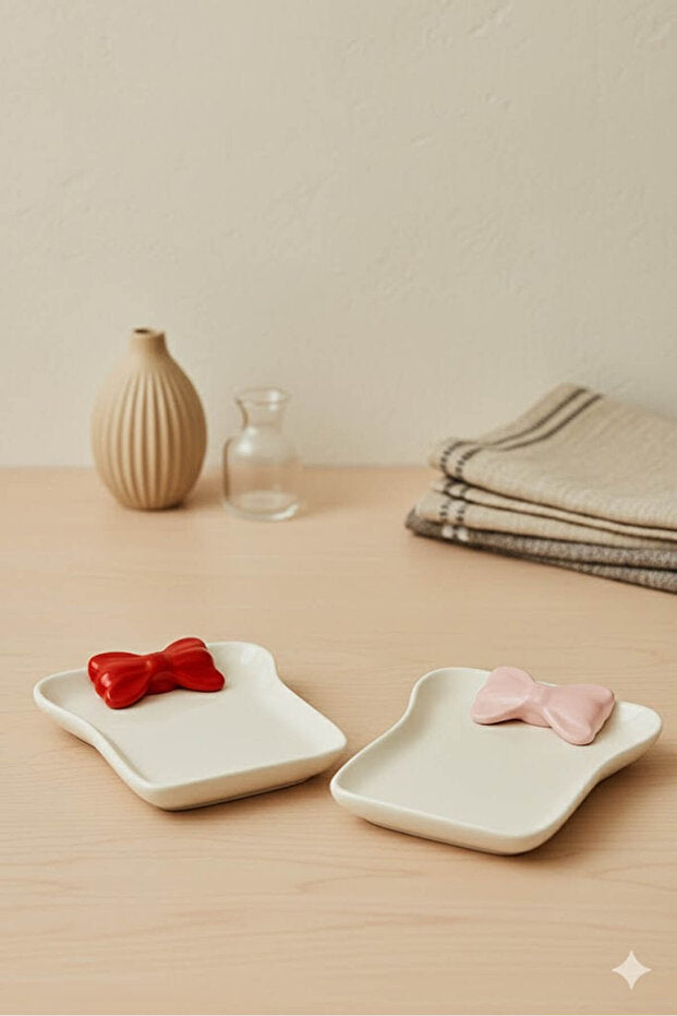 Bow Detail 2 Piece Ceramic Slice Plate