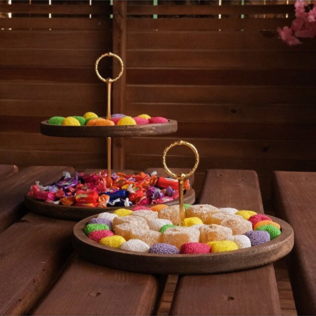 Handcrafted Wooden Presentation Stand with Gold Details 2 Piece Set