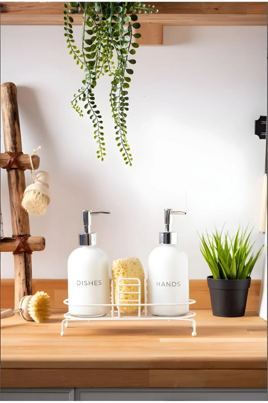 Nova Liquid Soap Dispensers with Metal Stand - White