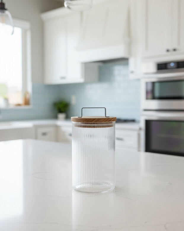 3 Pieces Acacia Lid Glass Storage Jar