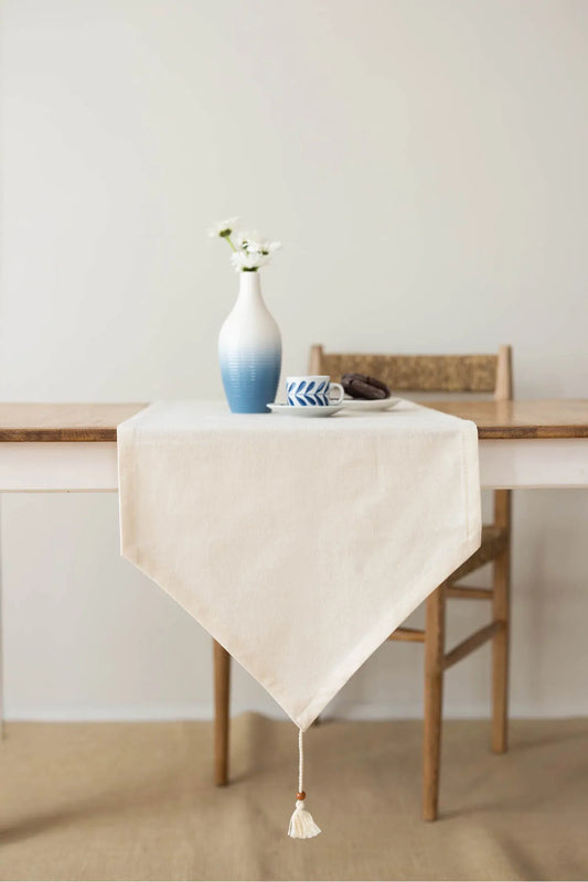 Triangular Ended Organic Raw Texture Linen Runner 40 X 150 Cm