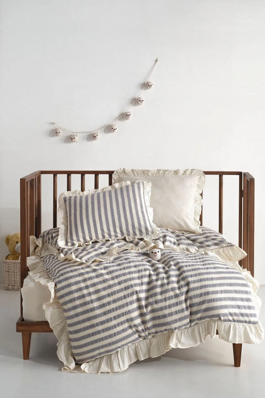 Bluesky Natural Baby 100% Cotton Ruffle Washable Duvet Cover Set