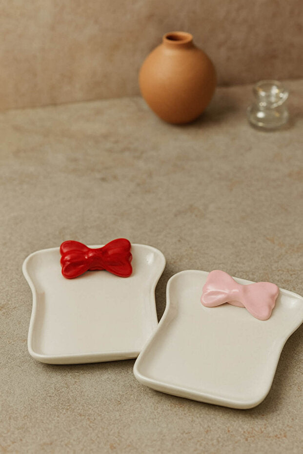Bow Detail 2 Piece Ceramic Slice Plate