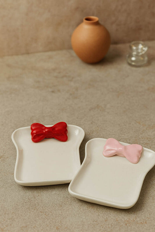 Bow Detail 2 Piece Ceramic Slice Plate