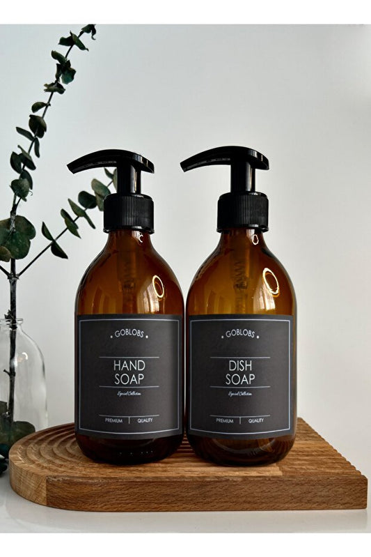 Soap Dispenser 2 Piece 300 ml Glass Amber Set