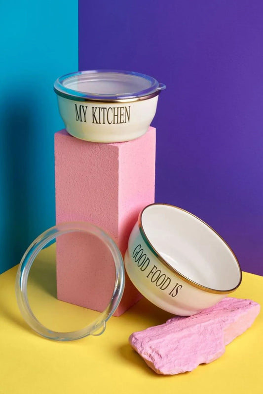 Motto Series Enamel Storage Boxes Set of 2