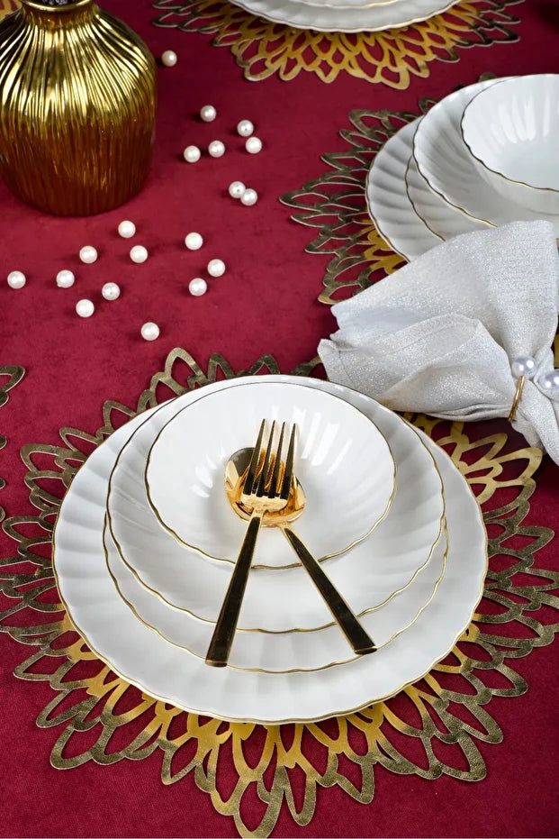 Derya Gold 24 Piece Plain Dinner Set for 6 People