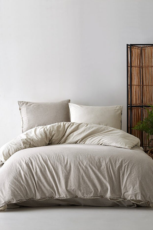 Cottage 100% Cotton Washable Vintage Duvet Cover Set - Brown