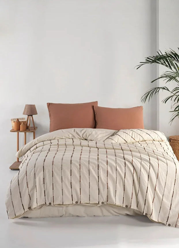 Iris Mocca 100% Cotton Washable Vintage Duvet Cover Set