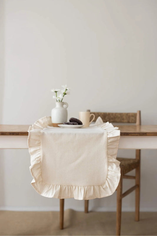 Ruffled Linen Runner 40 X 110 Cm