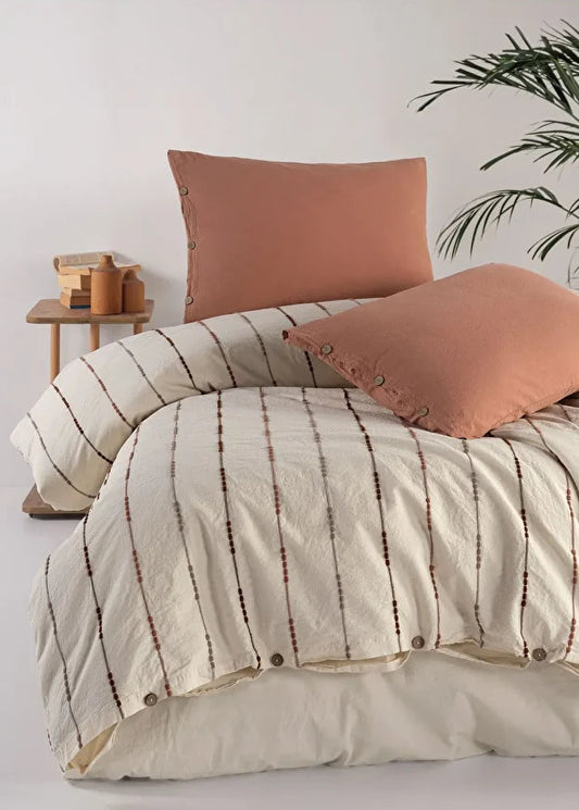 Iris Mocca 100% Cotton Washable Vintage Duvet Cover Set