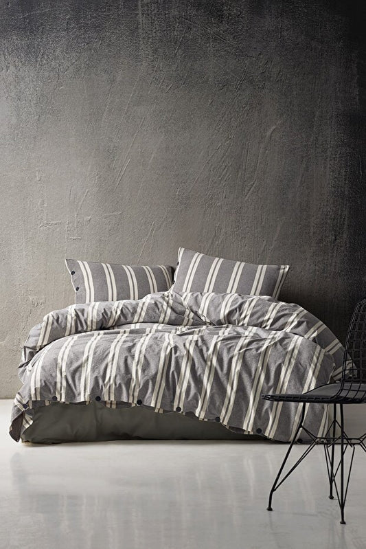 Heritage 100% Cotton Washable Vintage Duvet Cover Set - Anthracite