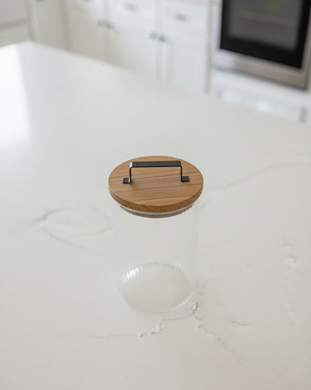 3 Pieces Acacia Lid Glass Storage Jar