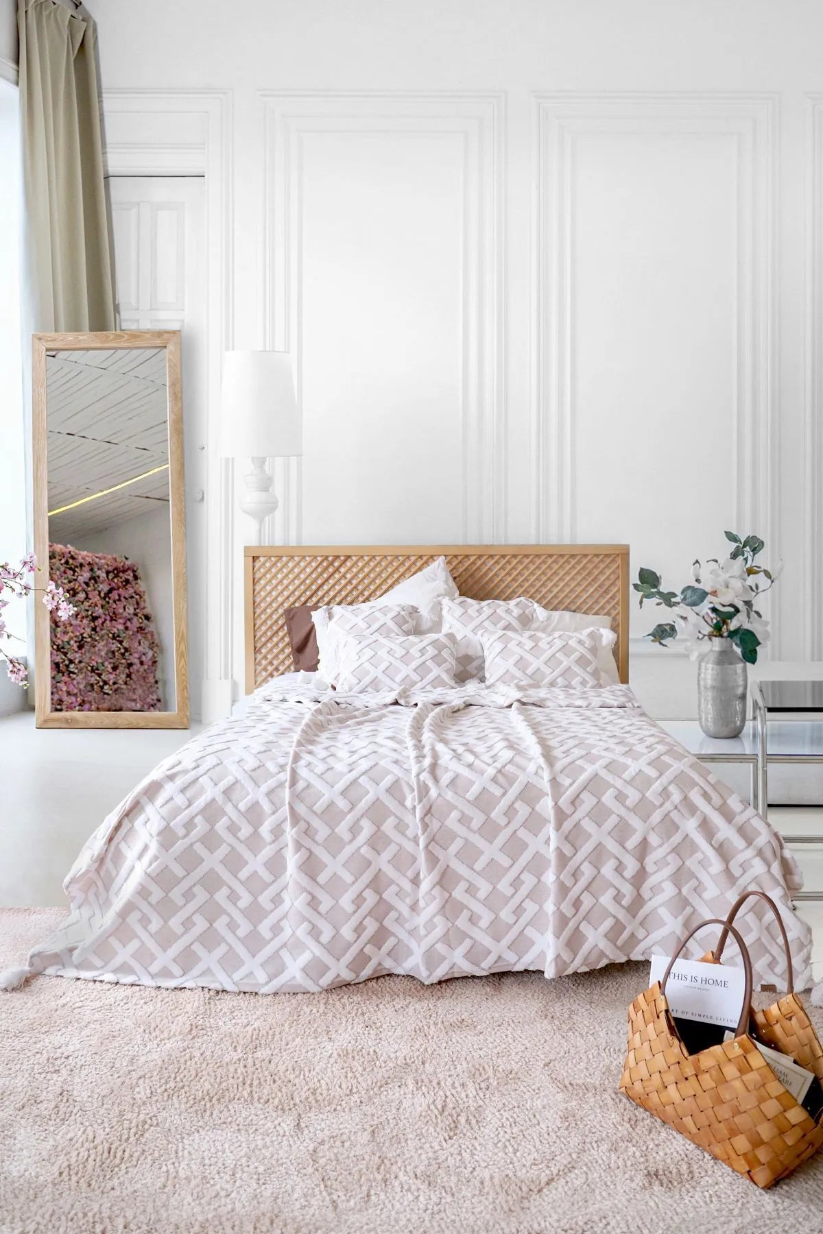 Elda Beige Scandinavian Bedspread Set Bohemian Pattern