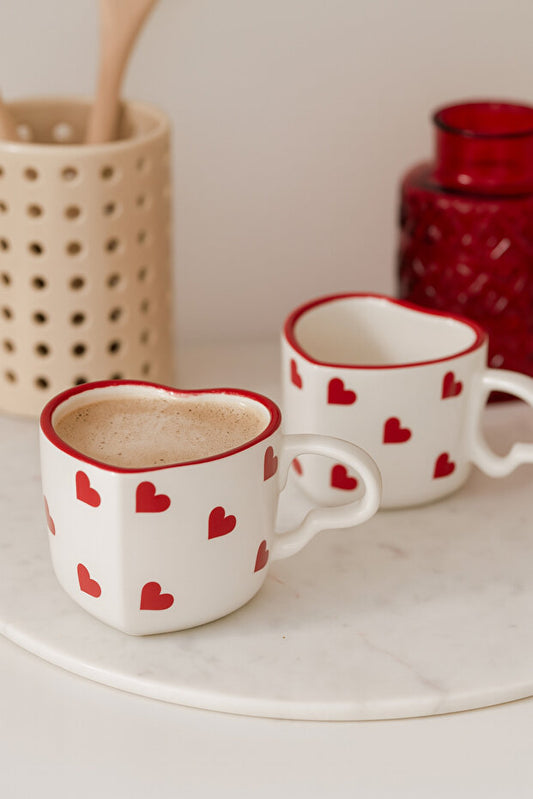 2 Piece Handmade Ceramic Red Hearts Mug / Cup