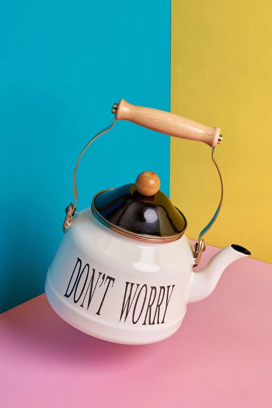 Drink Tea Be Happy Motto Enamel Teapot