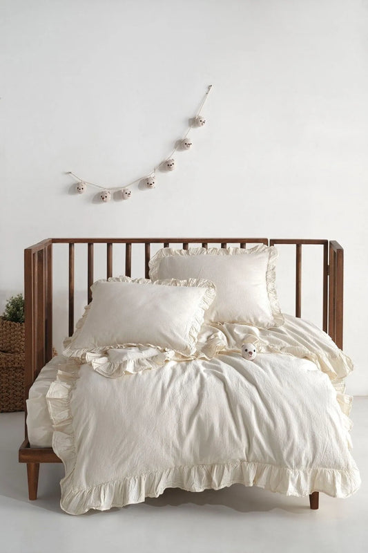 Pure Natural Baby 100% Cotton Ruffle Washable Duvet Cover Set