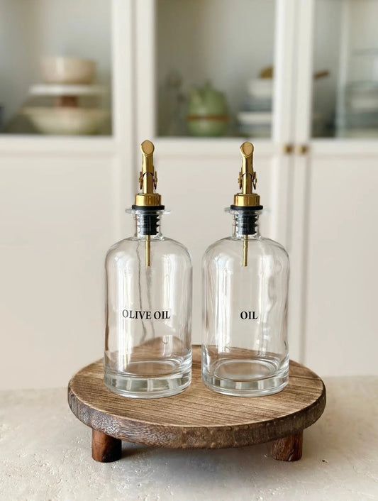 2 Piece Gold Crystal Glass Oil Can