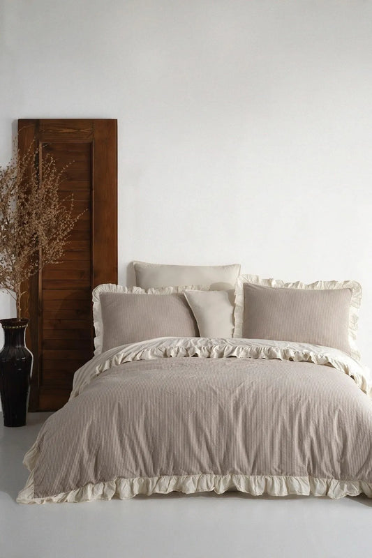 Ruffle 100% Cotton Ruffle Washable Duvet Cover Set