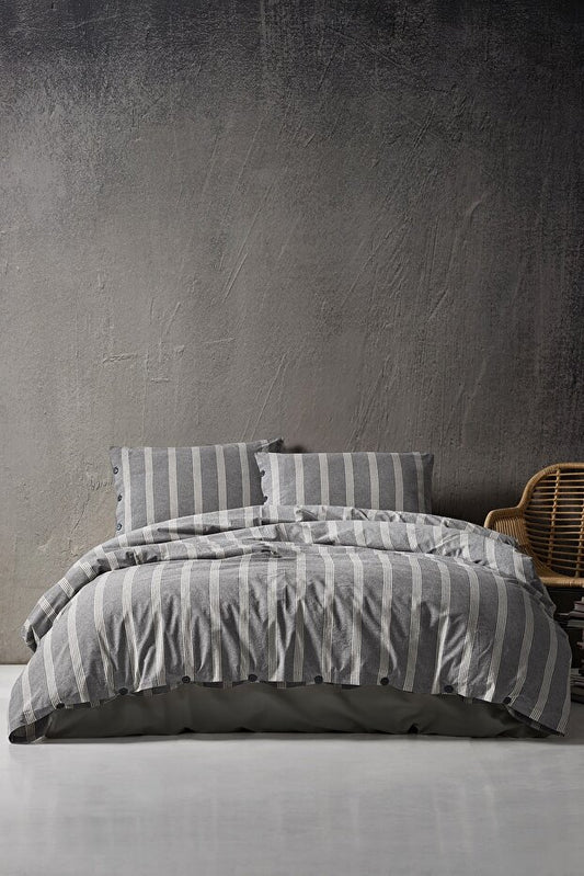 Luke Bold 100% Cotton Washable Vintage Duvet Cover Set - Anthracite