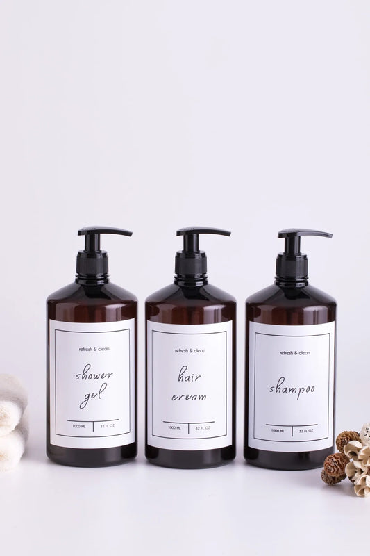 Soap Dispenser Amber Plastic Bottle - 1000 ml 3 Piece Set