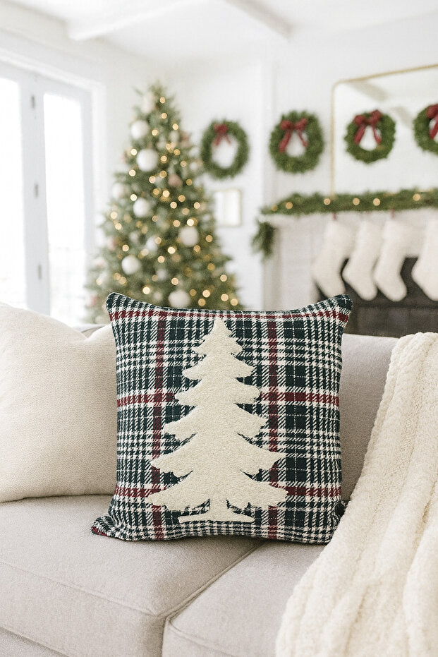 Punch Embroidery Plaid Pillow Case