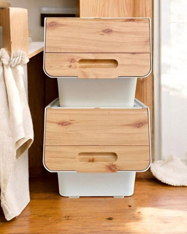 Set of 2 Bamboo Color Organizer Multi-Purpose Basket