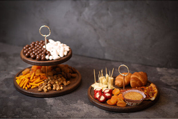 Handcrafted Wooden Presentation Stand with Silver Details 2 Piece Set