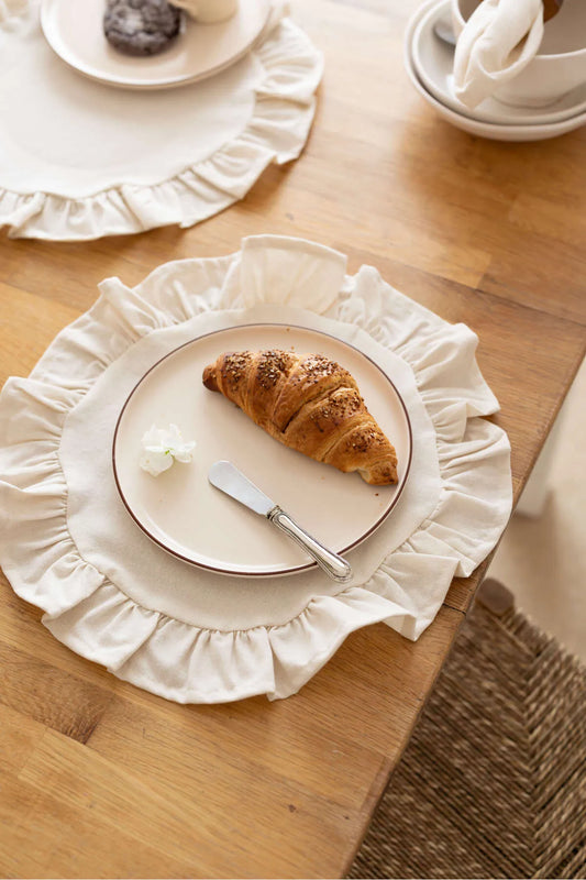 6 Piece Raw Linen Round Beige Placemat 40cm