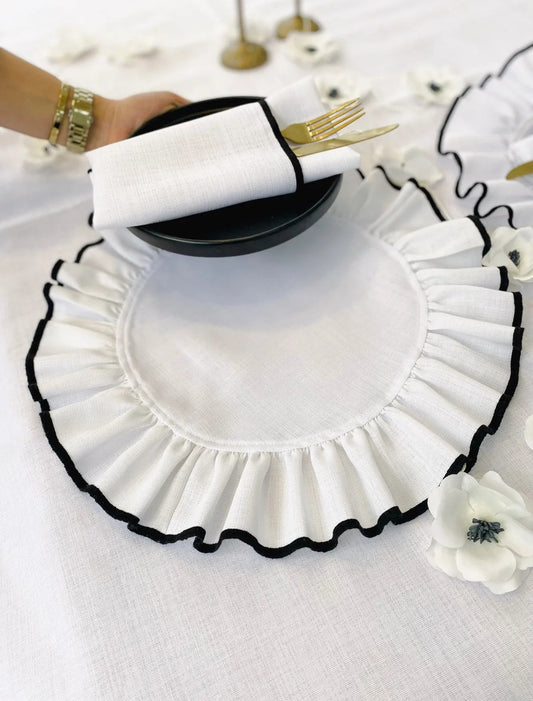 Shine White Linen Fabric Round American Service