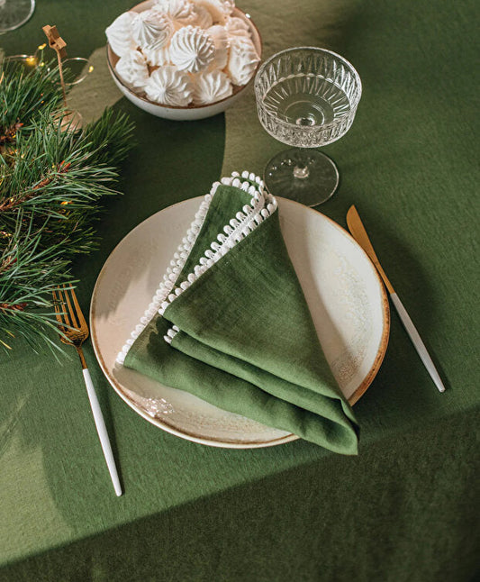 Crystal 6 Pack Pompom  Linen Napkin 38 X 38 Cm