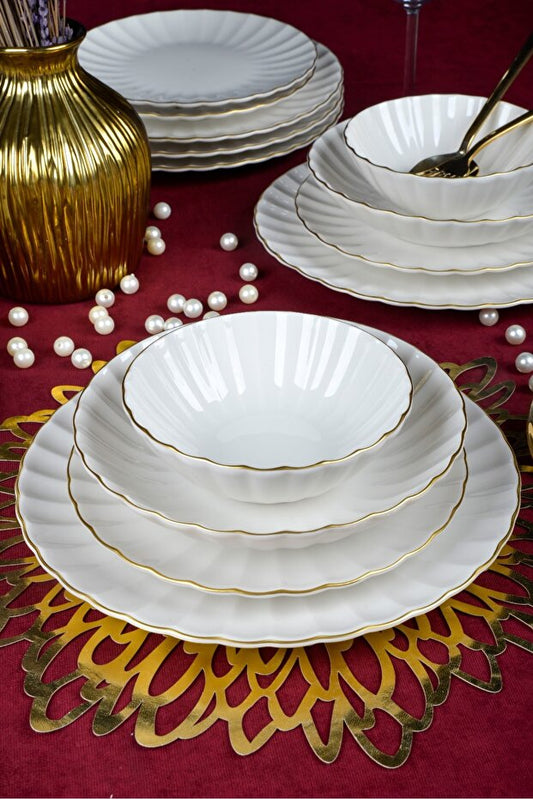 Derya Gold 24 Piece Plain Dinner Set for 6 People