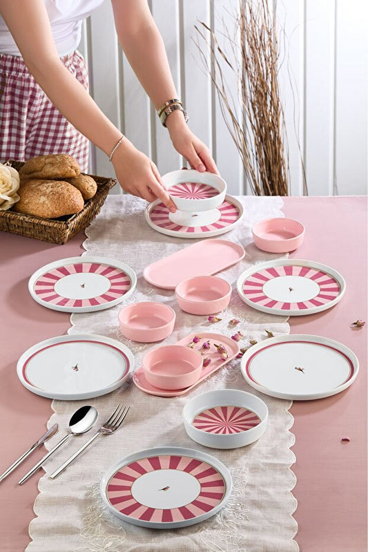 14 Piece Lovely Birds Breakfast 6 Person Set