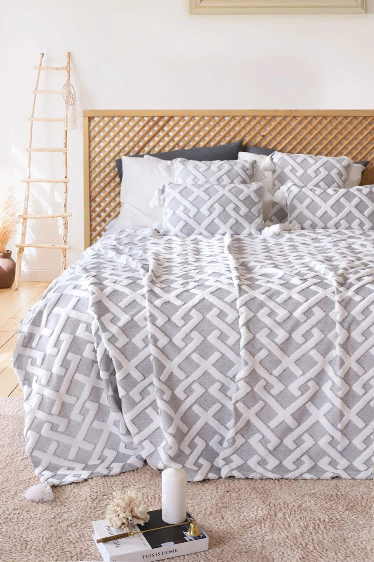 Elda Gray Scandinavian Bedspread Set Bohemian Pattern