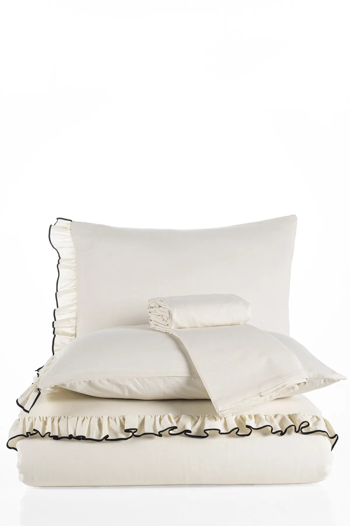 Lotis 100% Cotton Ornamental Overlock Stitched Ruffle Washable Duvet Cover