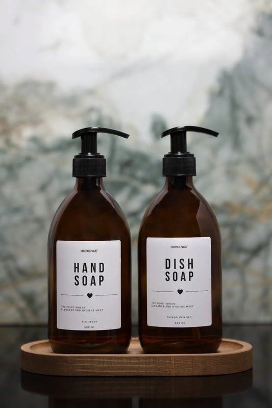 Wooden Stand 2 Piece Amber Glass Soap Dispenser 500 ml