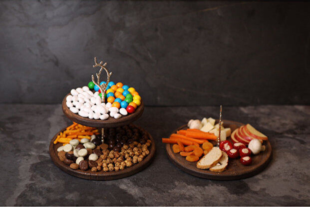 Handcrafted Wooden Presentation Stand with Silver Details 2 Piece Set