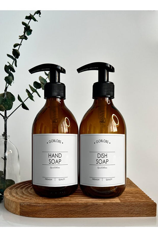 Soap Dispenser 2 Piece 300 ml Glass Amber Set